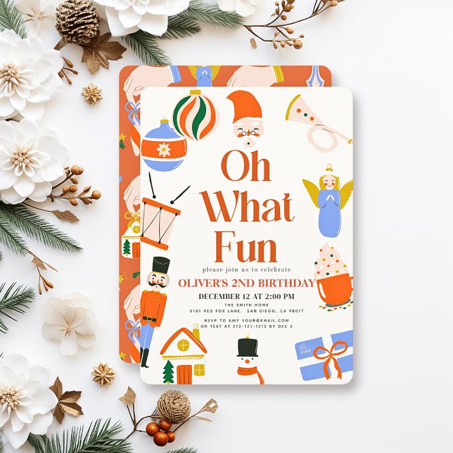 Oh What Fun Christmas Holiday Kid's Birthday Invitation (Creator Uploaded)