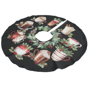 Oh What Fun, Christmas Mugs on Black Faux Linen Tree Skirt