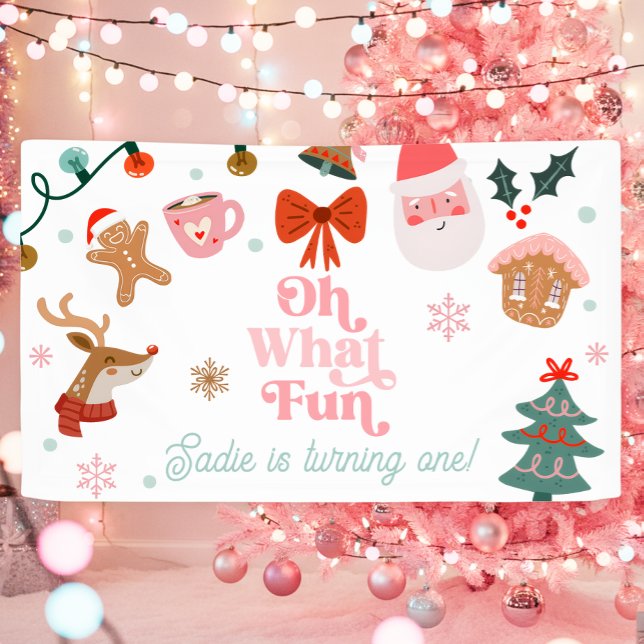 Oh What Fun Christmas Party Girl 1st Birthday  Banner (Creator Uploaded)