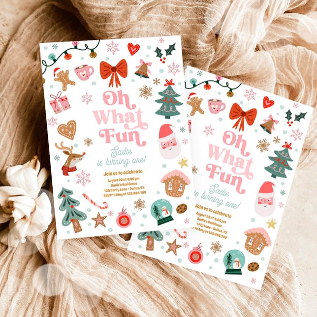 Oh What Fun Christmas Party Girl 1st Birthday  Invitation (Creator Uploaded)