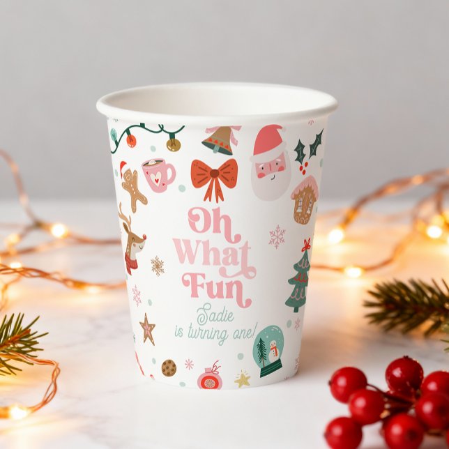 Oh What Fun Christmas Party Girl 1st Birthday  Paper Cups (Creator Uploaded)