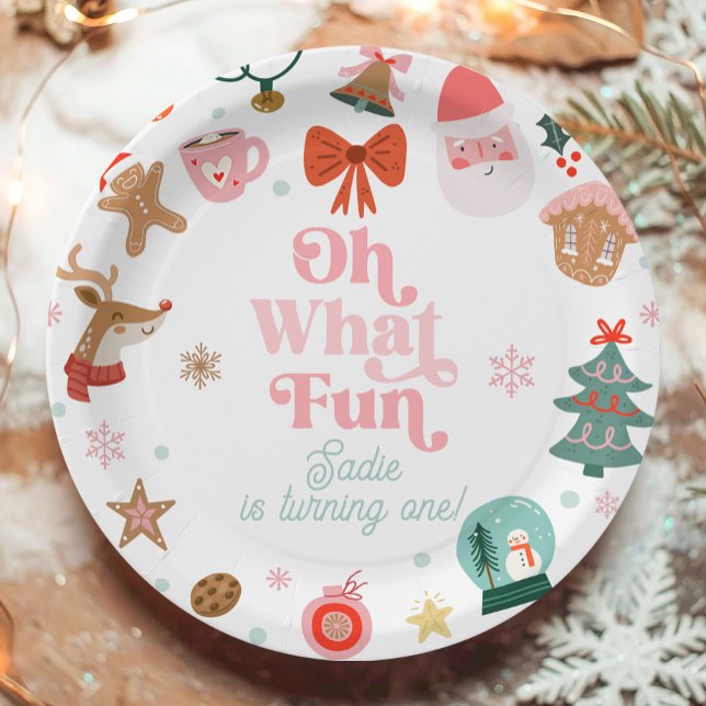 Oh What Fun Christmas Party Girl 1st Birthday  Paper Plate (Creator Uploaded)
