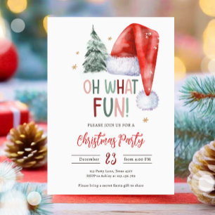 Oh What Fun Christmas Party Holiday Santa Hat Invitation
