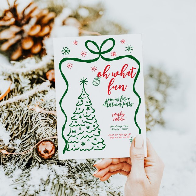 Oh What Fun Christmas Party Whimsical Red Green Invitation (Creator Uploaded)