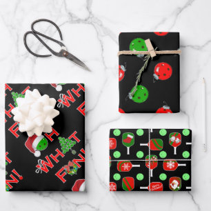 Oh What Fun Christmas Pickleball Green and Red Wrapping Paper Sheet