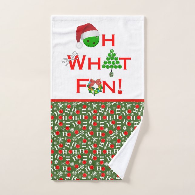 Oh What Fun Christmas Pickleball Green and White Hand Towel (Hand Towel)