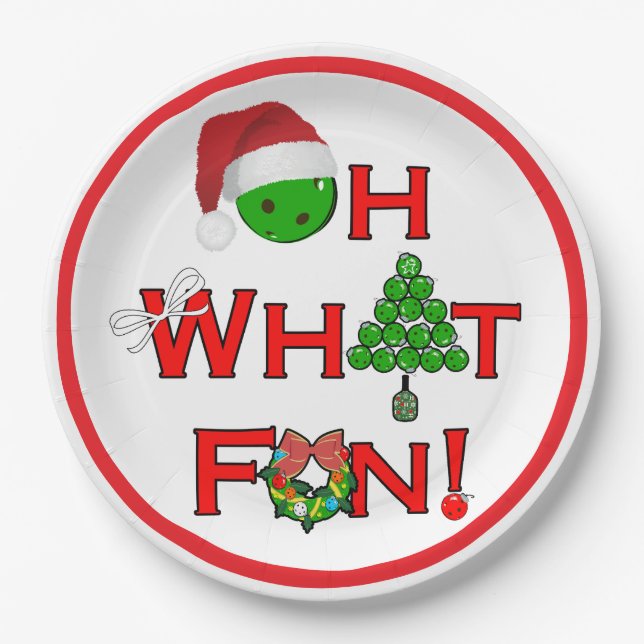 Oh What Fun Christmas Pickleball Party Supplies Paper Plate (Front)