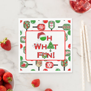 Oh What Fun Christmas Pickleball Red and Green Napkin