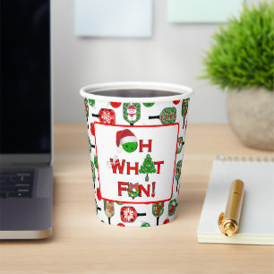 Oh What Fun Christmas Pickleball Red and Green Paper Cups