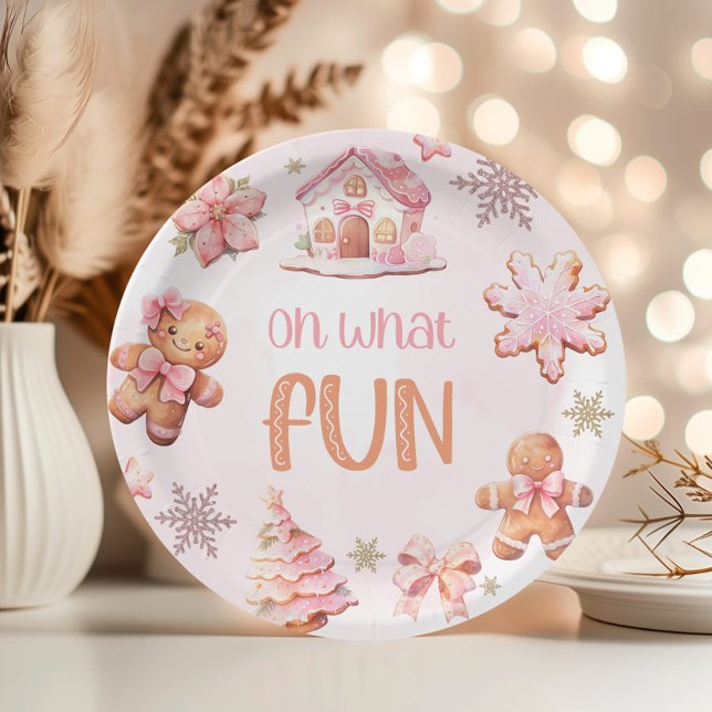 Oh what Fun Christmas pink birthday cookies Paper Plate (Creator Uploaded)