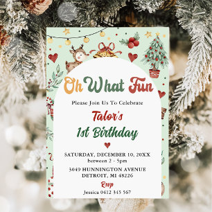 Oh What Fun! Christmas Reindeer 1st Birthday Invitation