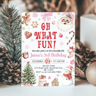 Oh What Fun Christmas Retro Santa Birthday Invitation