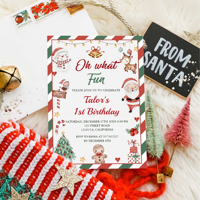 Oh What Fun! Christmas Santa 1st Birthday Invitation (Creator Uploaded)