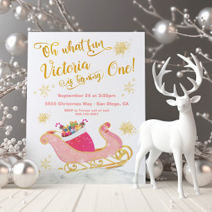 Oh what fun Christmas Santa Sleigh Birthday Party Invitation
