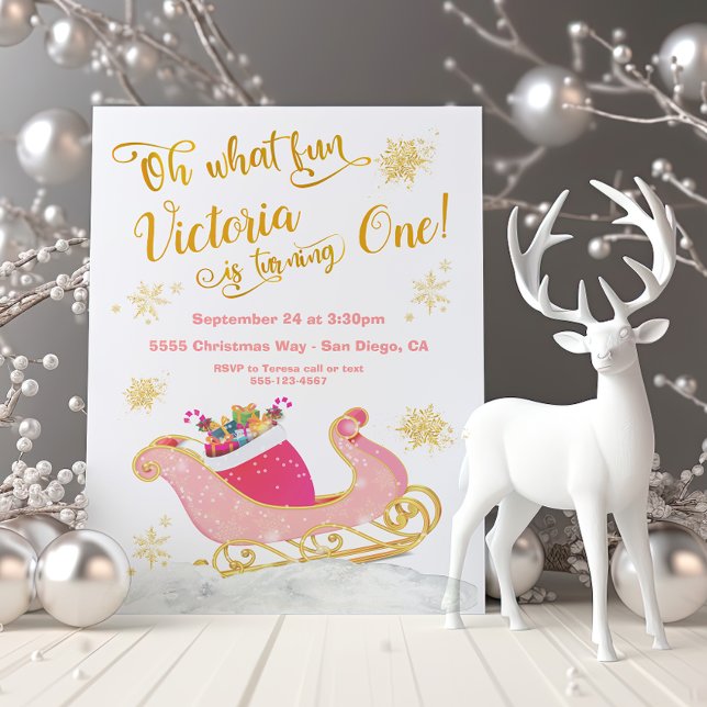 Oh what fun Christmas Santa Sleigh Birthday Party Invitation (Creator Uploaded)