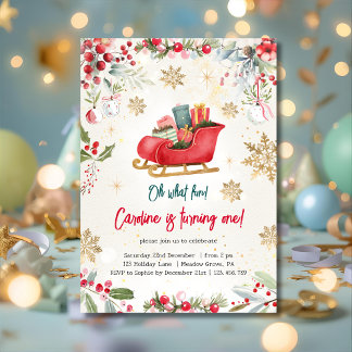 Oh what fun christmas sleigh kids birthday invitation