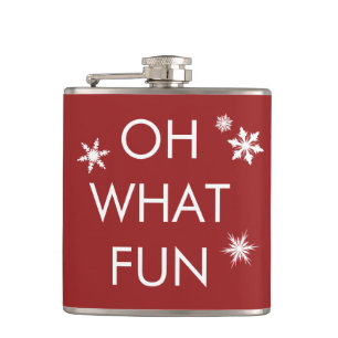 Oh What Fun Christmas Snowflake Flask - Red