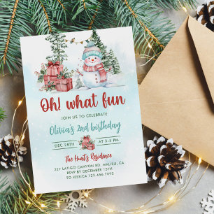 Oh What Fun Christmas Snowman Birthday Party Invitation