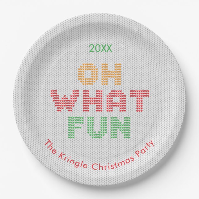 Oh What Fun Christmas Sweater Typography Paper Plate (Front)