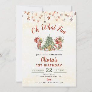 Oh What Fun Christmas Tree Birthday Party  Invitation