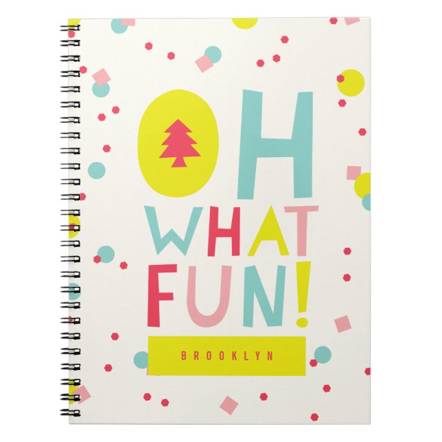 Oh What Fun Christmas Tree Colourful Confetti Dots Notebook (Front)