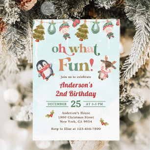 Oh What Fun Christmas Winter 2nd Birthday Party Invitation