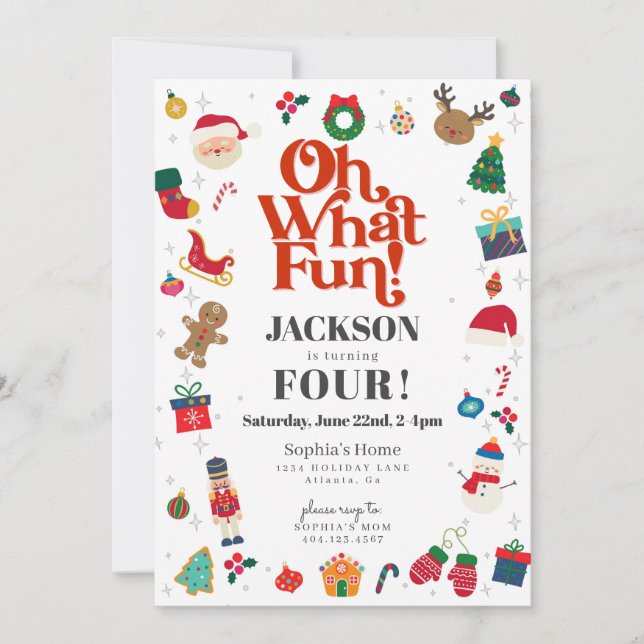 Oh What Fun Christmas Winter Birthday Party Invitation (Front)