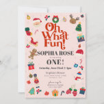 Oh What Fun Christmas Winter First Birthday Party Invitation<br><div class="desc">Oh What Fun it is to be One! This pink Christmas collection is the perfect way to celebrate your little one's first birthday in style during the magical holiday season! This printable template package is designed to make your child's winter 1st birthday party unforgettable. ★ If you need coordinating décor,...</div>