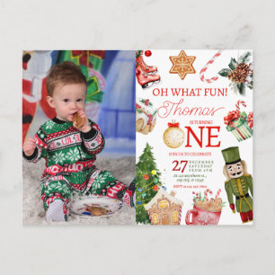 Oh What Fun Christmas Winter First Birthday Postcard