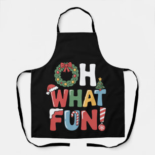 Oh What Fun Christmas Xmas Snow Tree Hat Holiday Apron