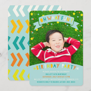 Oh What Fun Colourful Confetti Boy Birthday Party Invitation