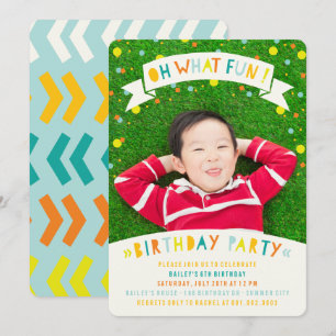 Oh What Fun Colourful Confetti Boy's Birthday Part Invitation