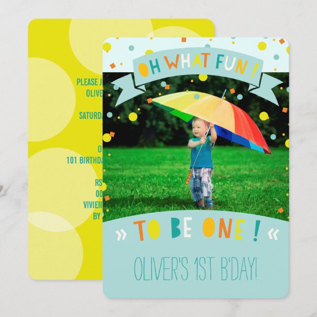 Oh What Fun Colourful Confetti First Birthday Part Invitation (Front/Back)