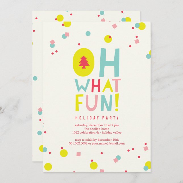 Oh What Fun Colourful Confetti Holiday Party Invit Invitation (Front/Back)