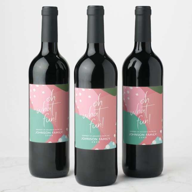 Oh What Fun Colourful Mod Abstract Christmas Wine Label (Bottles)