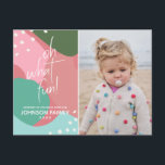 Oh What Fun Colourful Mod Christmas Photo Postcard<br><div class="desc">This abstract holiday greeting postcard spreads cheer with it's beautiful colour scheme and fun tone! The holiday colours along with the modern geometric shapes strike the perfect balance of Christmas cheer and chic design. Simply add your name and year to this card for a stunning and striking postcard to share...</div>