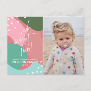 Oh What Fun Colourful Mod Christmas Photo Postcard