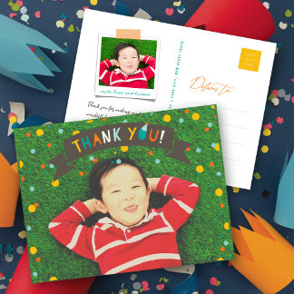 Oh What Fun Confetti Boy Birthday Thank You Photo Postcard