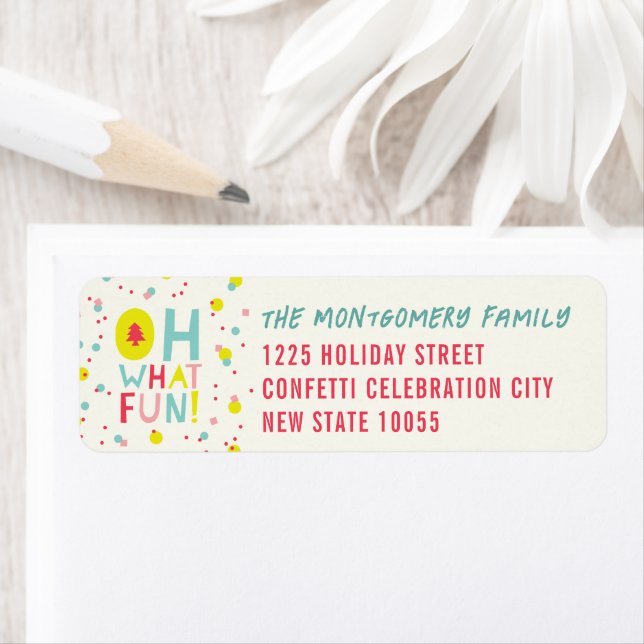 Oh What Fun Confetti Dots Holiday Return Address Label (Insitu)