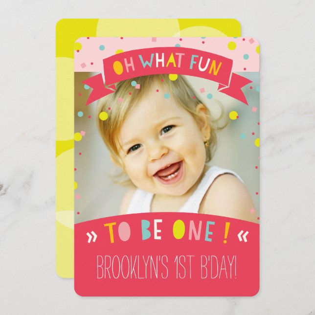 Oh What Fun Confetti First Birthday Party Invite (Front/Back)