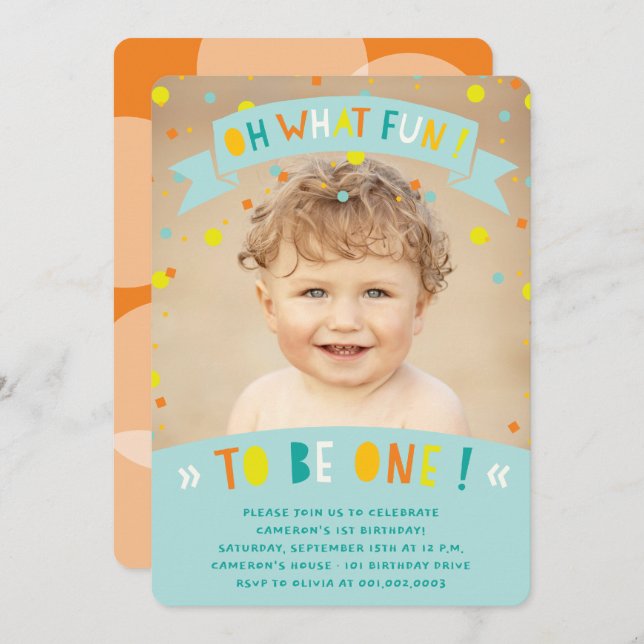 Oh What Fun Confetti First Birthday Party Invite (Front/Back)