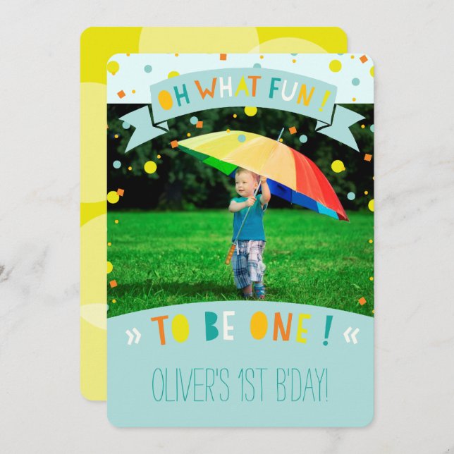 Oh What Fun Confetti First Birthday Party Invite (Front/Back)