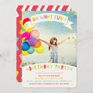 Oh What Fun Confetti Girl Birthday Party Invite