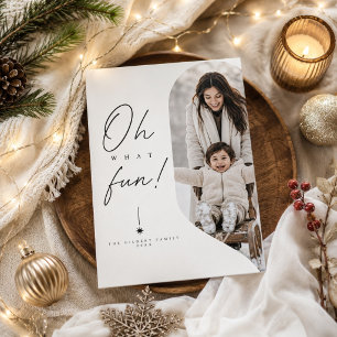 Oh What Fun Curved Frame Winter Christmas Photo Holiday Card