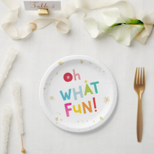 OH WHAT FUN cute modern colourful typography Paper Plate