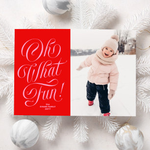 Oh what fun cute red Christmas photo Holiday Card