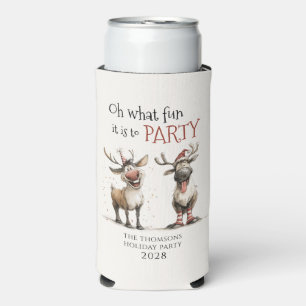 Oh what fun cute reindeers holiday party  seltzer can cooler