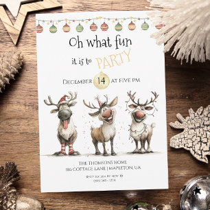 Oh what fun cute reindeers holidays party  invitation