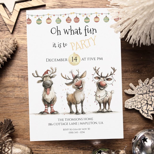 Oh what fun cute reindeers holidays party  invitation (Creator Uploaded)
