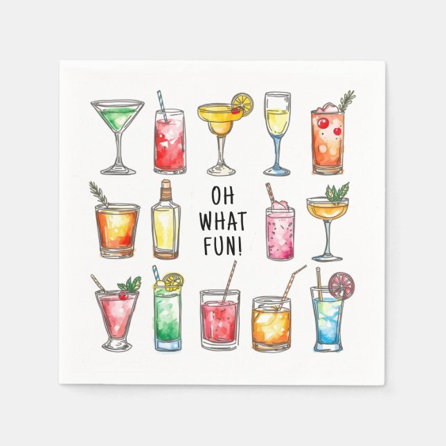 Oh What Fun Drink Doodles Christmas Cocktail Napkin (Front)
